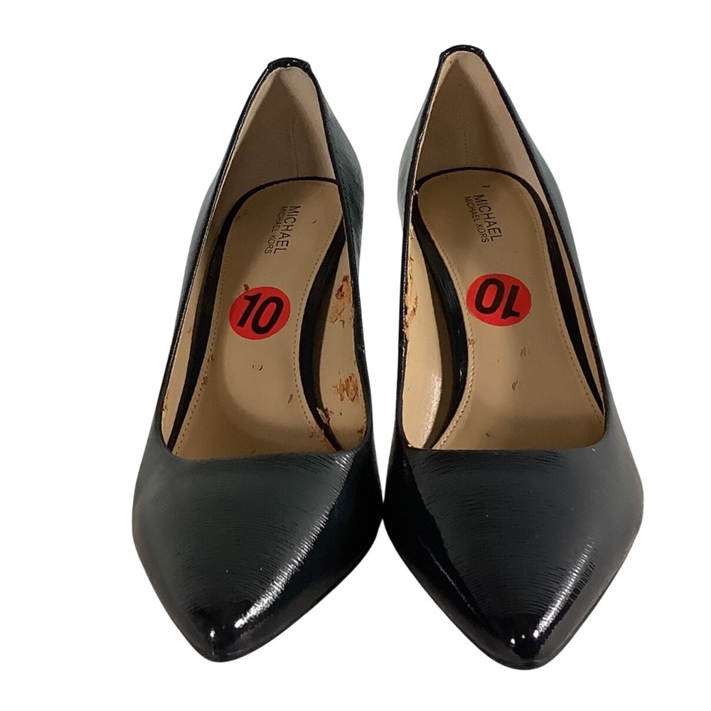 Michael Kors Dorothy Flex Black Patent Leather Pointed Toe Stiletto Pumps 10